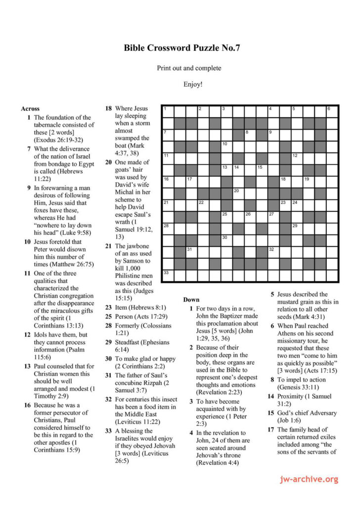 Calam O Bible Crossword Puzzle No 7 James Crossword Puzzles