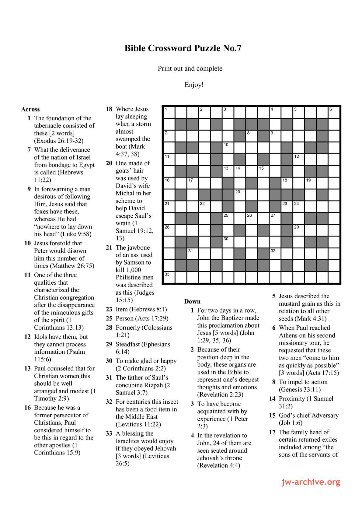 Calam o Bible Crossword Puzzle No 7