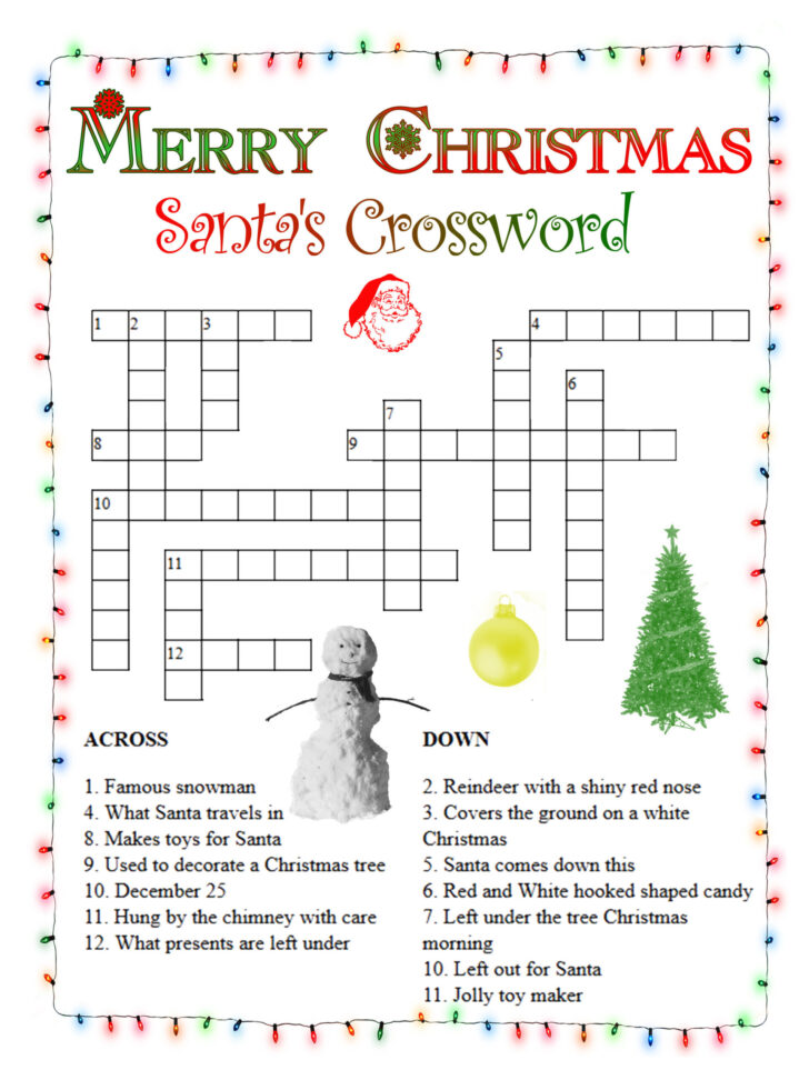 Holiday Crossword Puzzle Printable