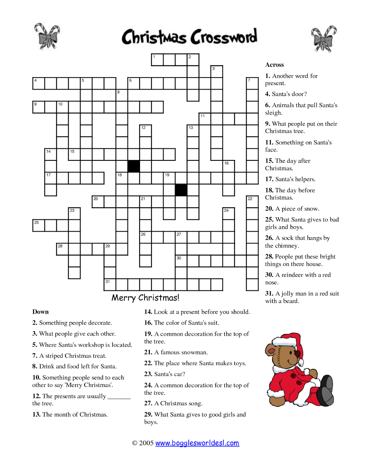 Christmas Crossword Puzzles Christmas Crossword Printable Crossword 