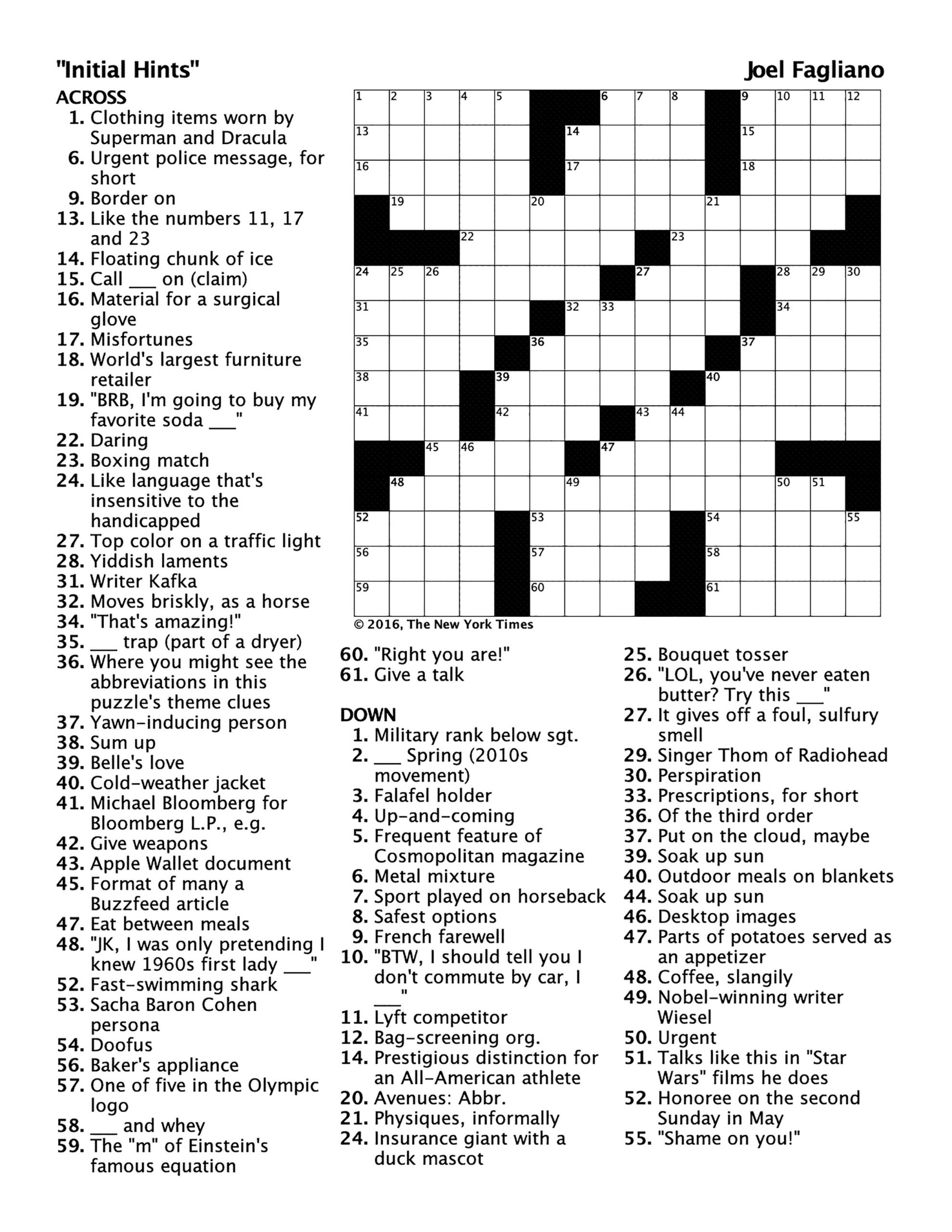 Crossword Challenge Initial Hints Pomona College Magazine