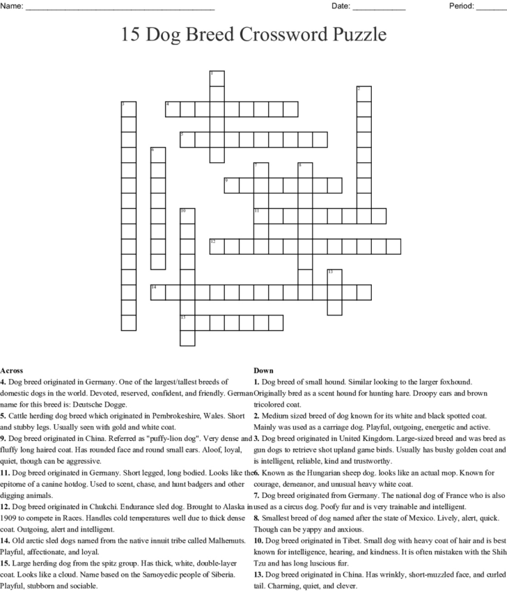 Free Printable Dog Crossword Puzzles