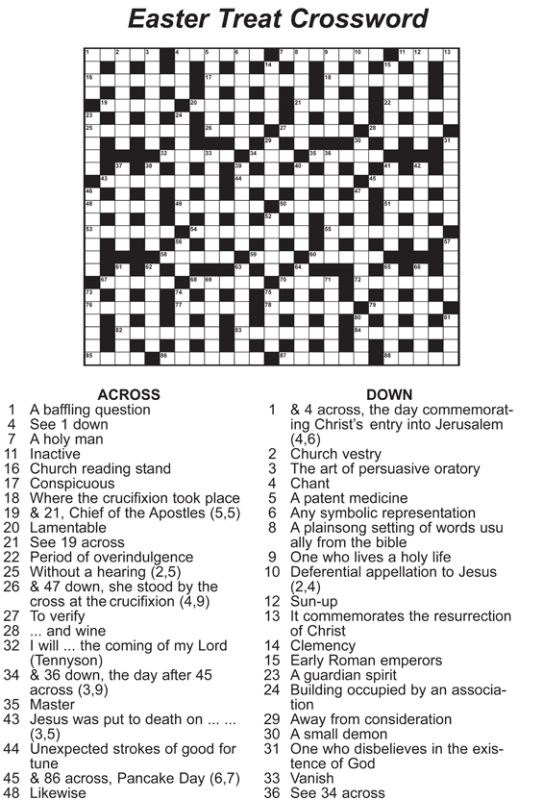 Easter Crossword Puzzle For Adults Printable