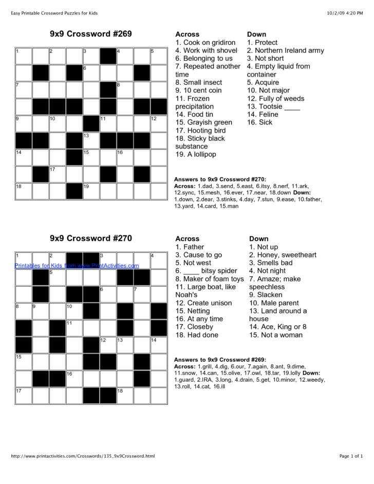 Free Medium Crossword Puzzles With Answer Key Adult Food Printable