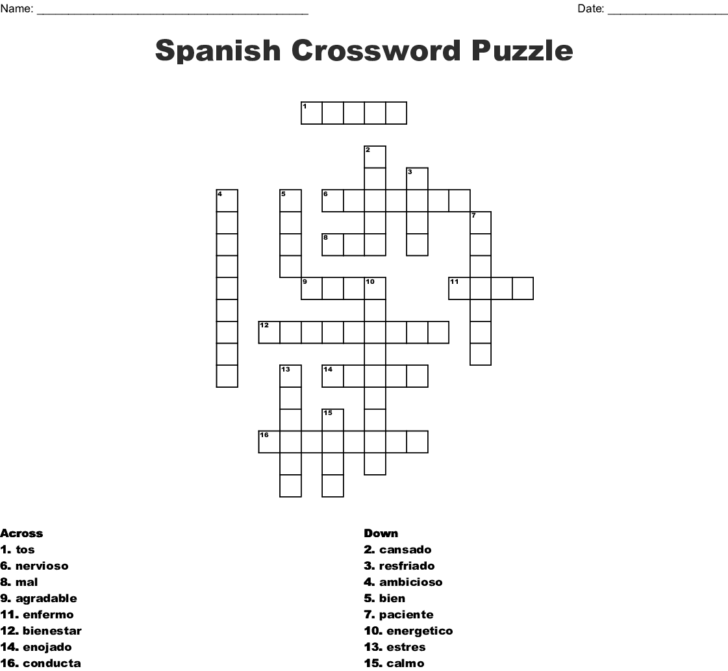 Easy Spanish Crossword Puzzles Printable Printable Template Free