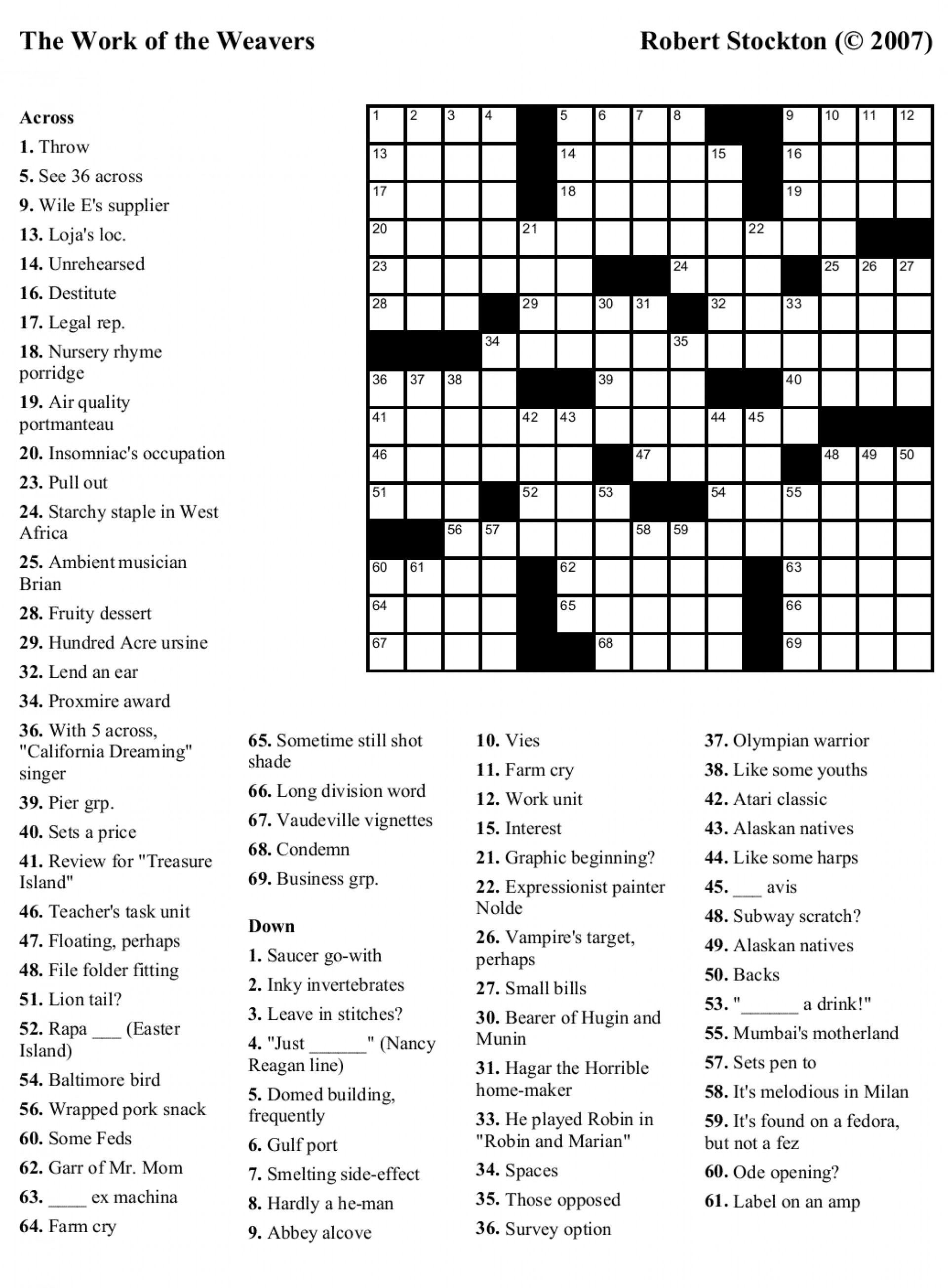 Printable Crossword Puzzles No Download James Crossword Puzzles