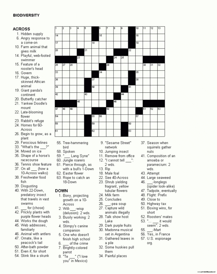 Crossword Puzzles For Young Adults Printable
