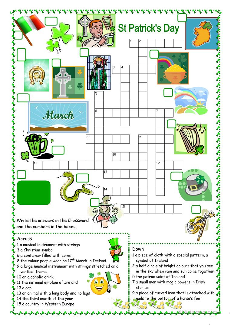 St Patrick s Day Crossword Puzzle Printable James Crossword Puzzles