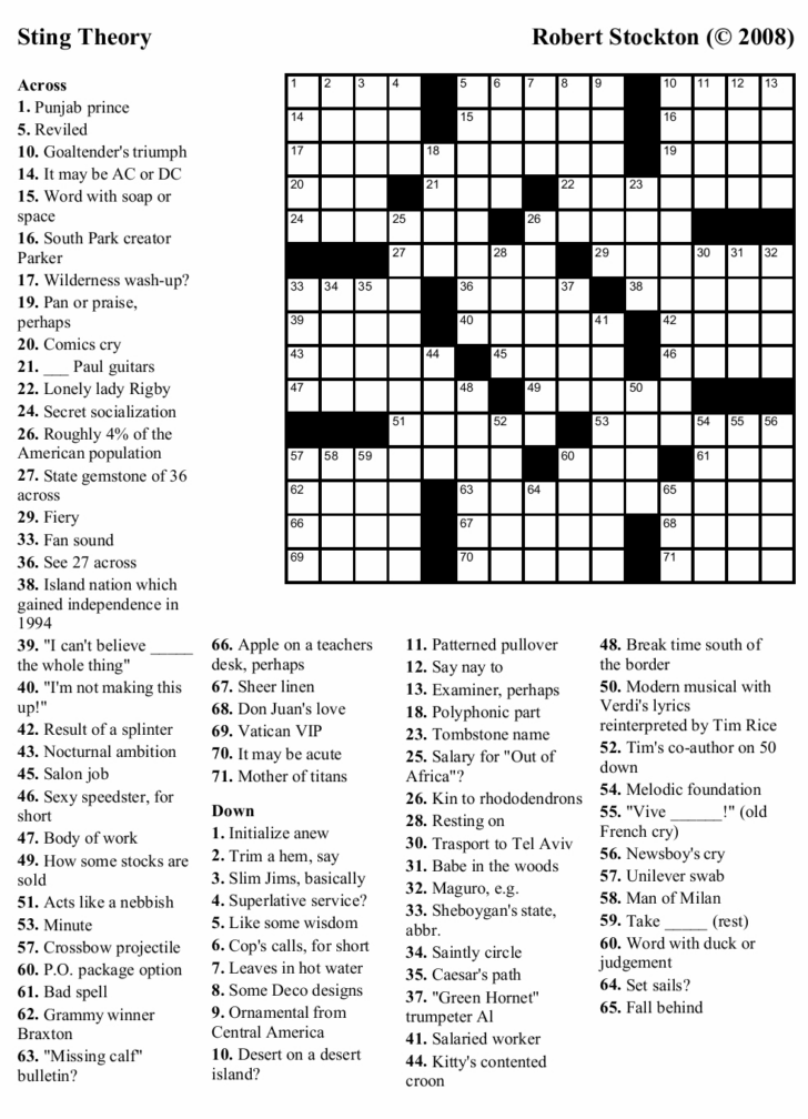 Printable Sunday Crossword Puzzles