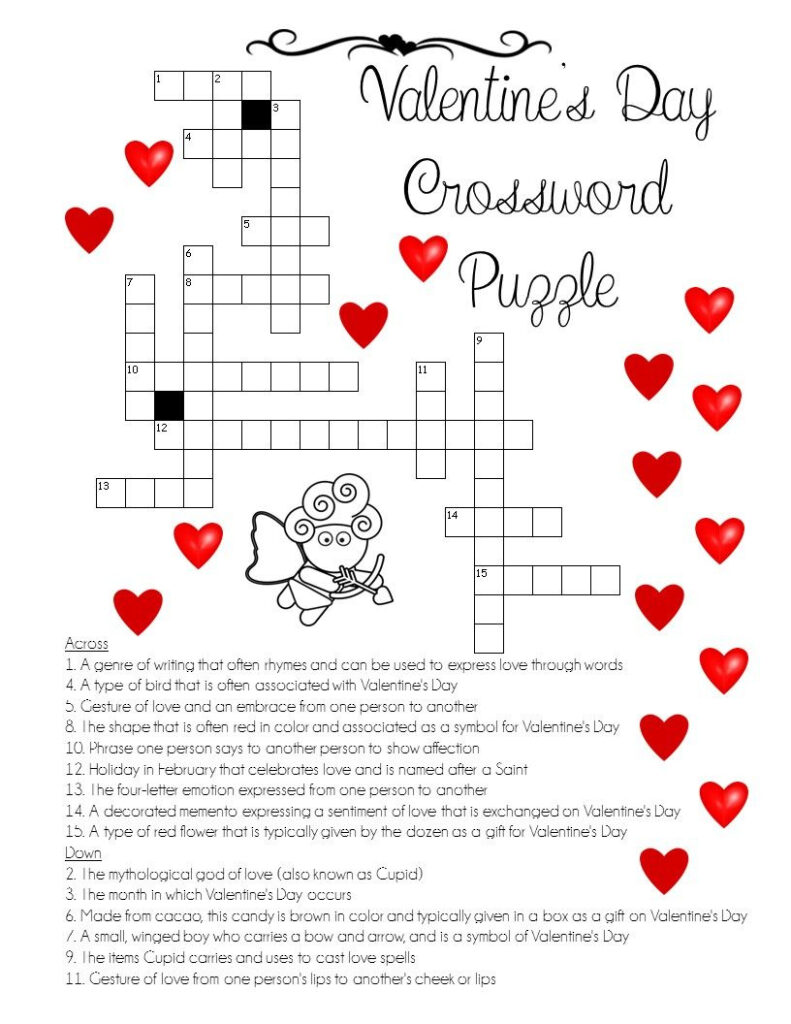 valentine crossword puzzles printable free