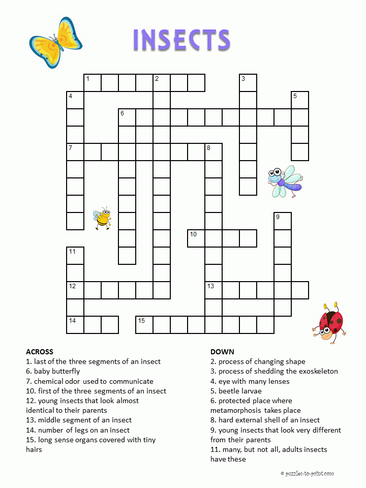 Insects Crossword For Kids Word Puzzles For Kids Crossword Puzzles 