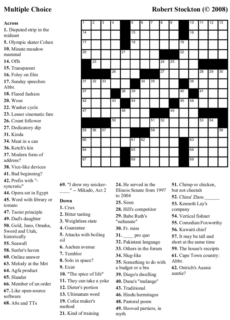 La Times Crossword Printable Version Printable Crossword Puzzles