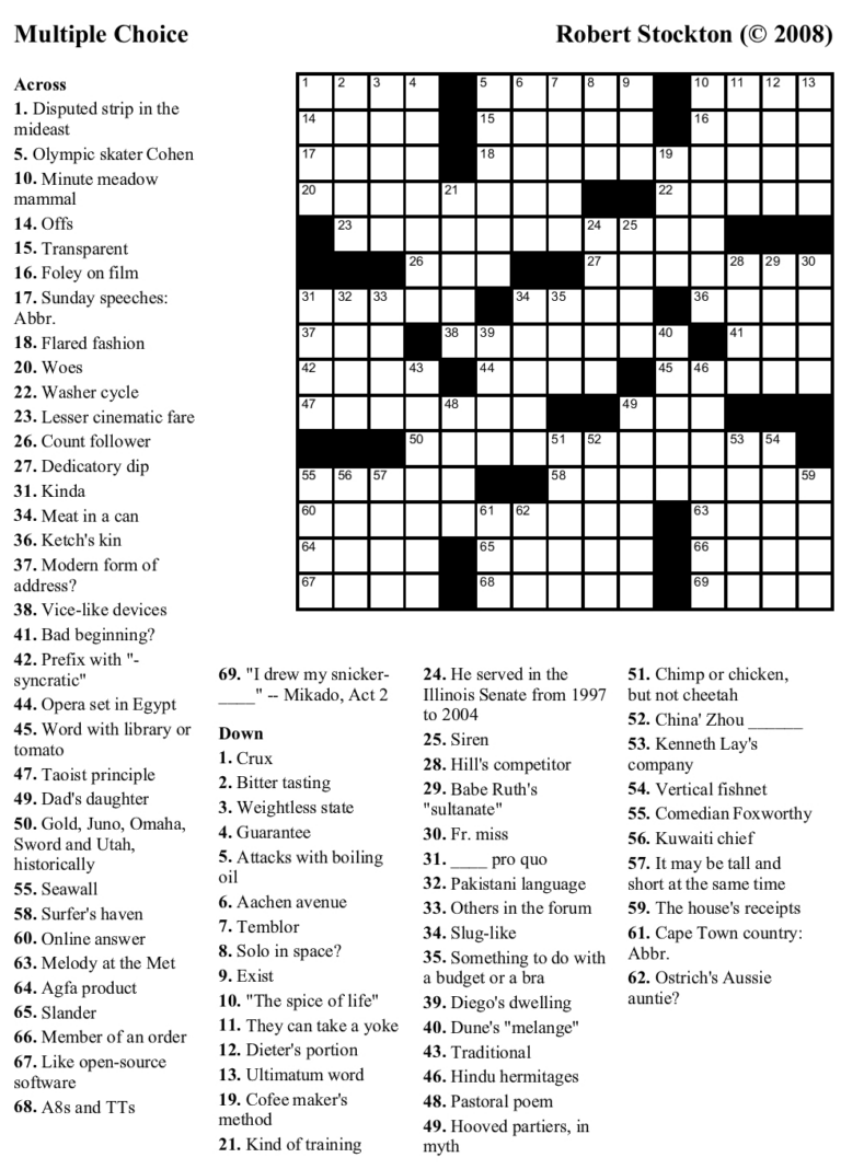 La Times Crossword Printable Version Printable Crossword Puzzles