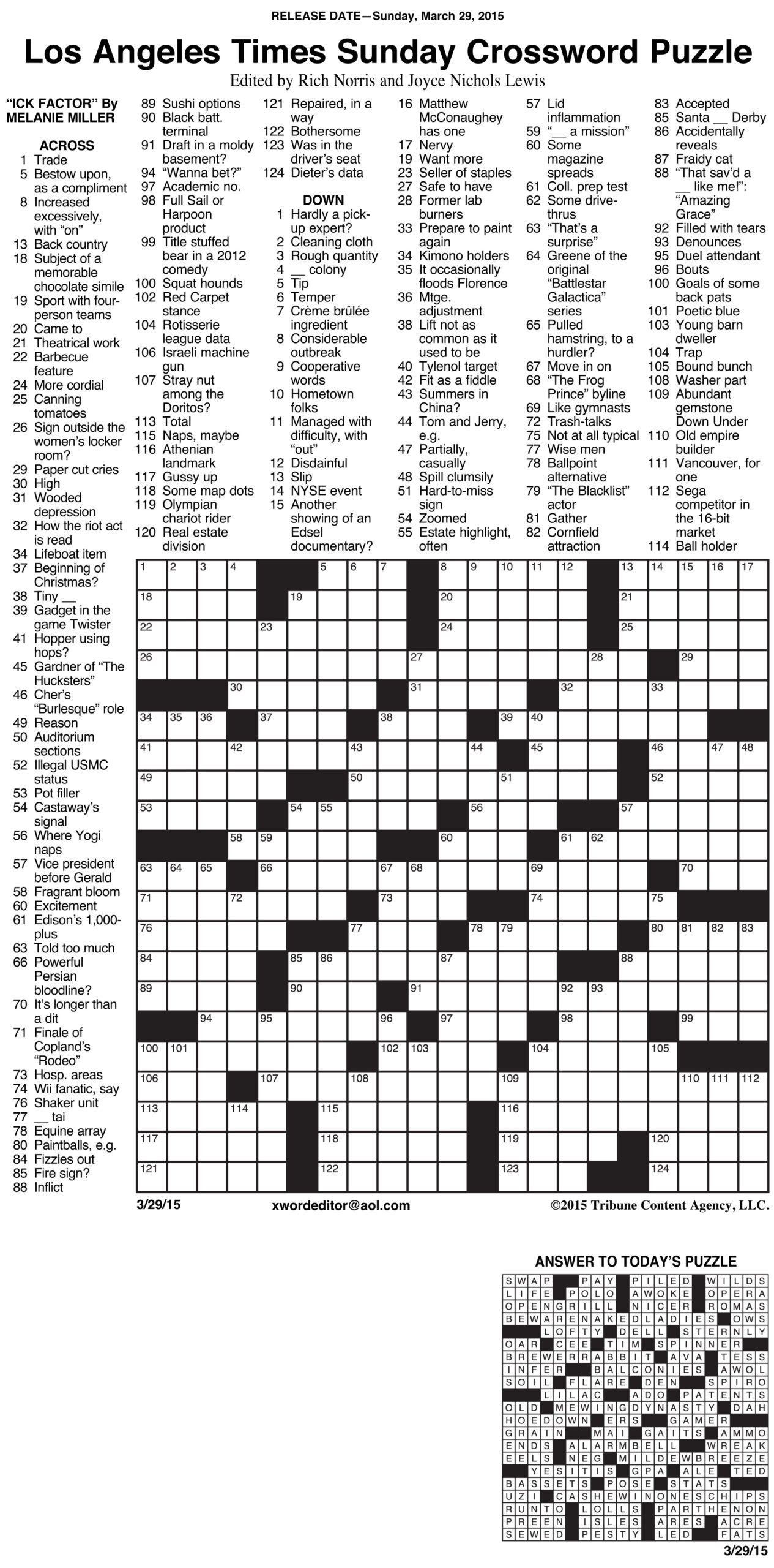La Times Crossword Printable Version Printable Crossword Puzzles