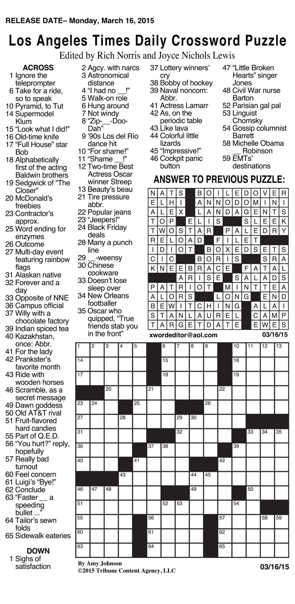 La Times Printable Crossword Puzzles 2017 Printable Crossword Puzzles