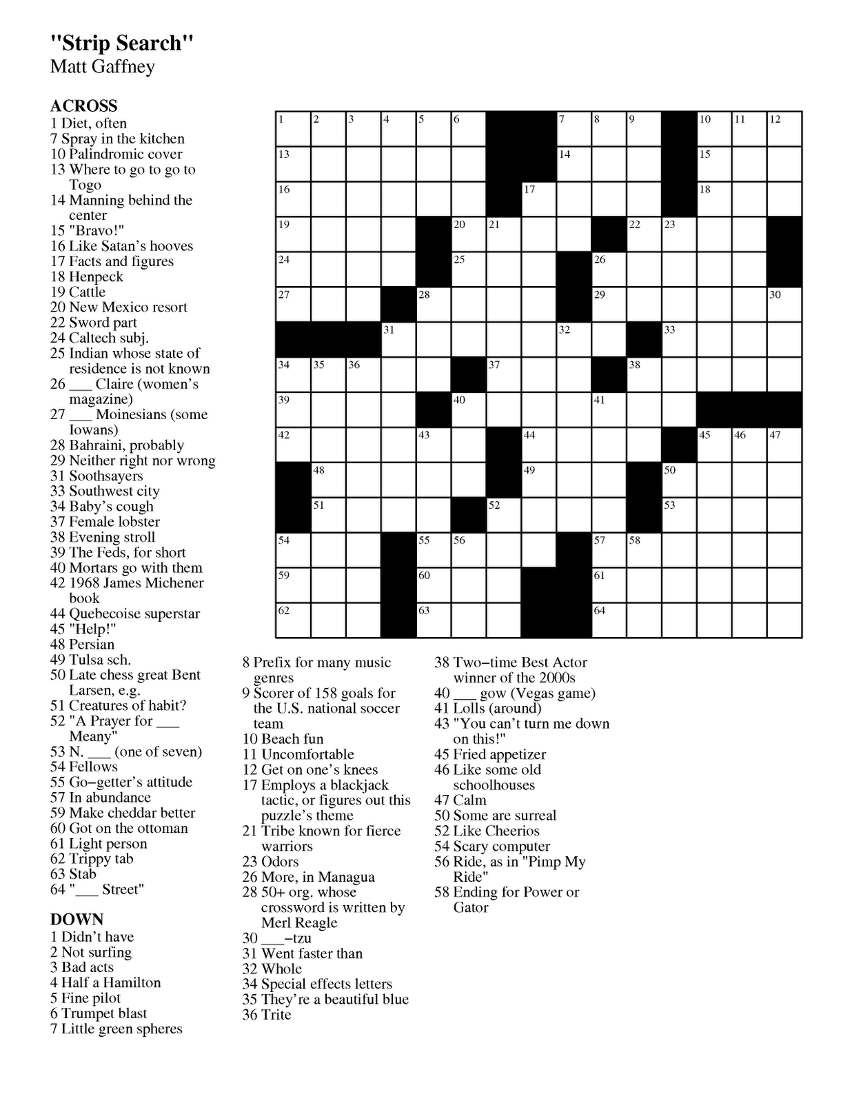 Matt Gaffney s Weekly Crossword Contest August 2011