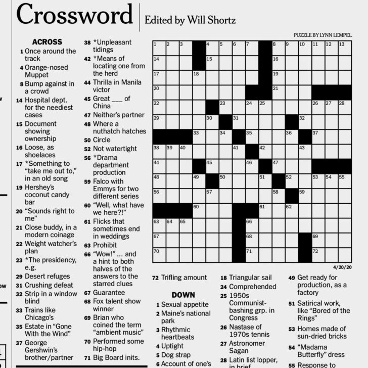 Printable Sunday Crossword Puzzles Nyt