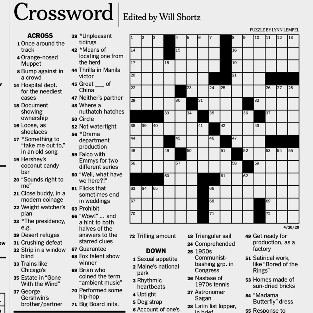 New York Times Crossword Printable Printable Template Free James