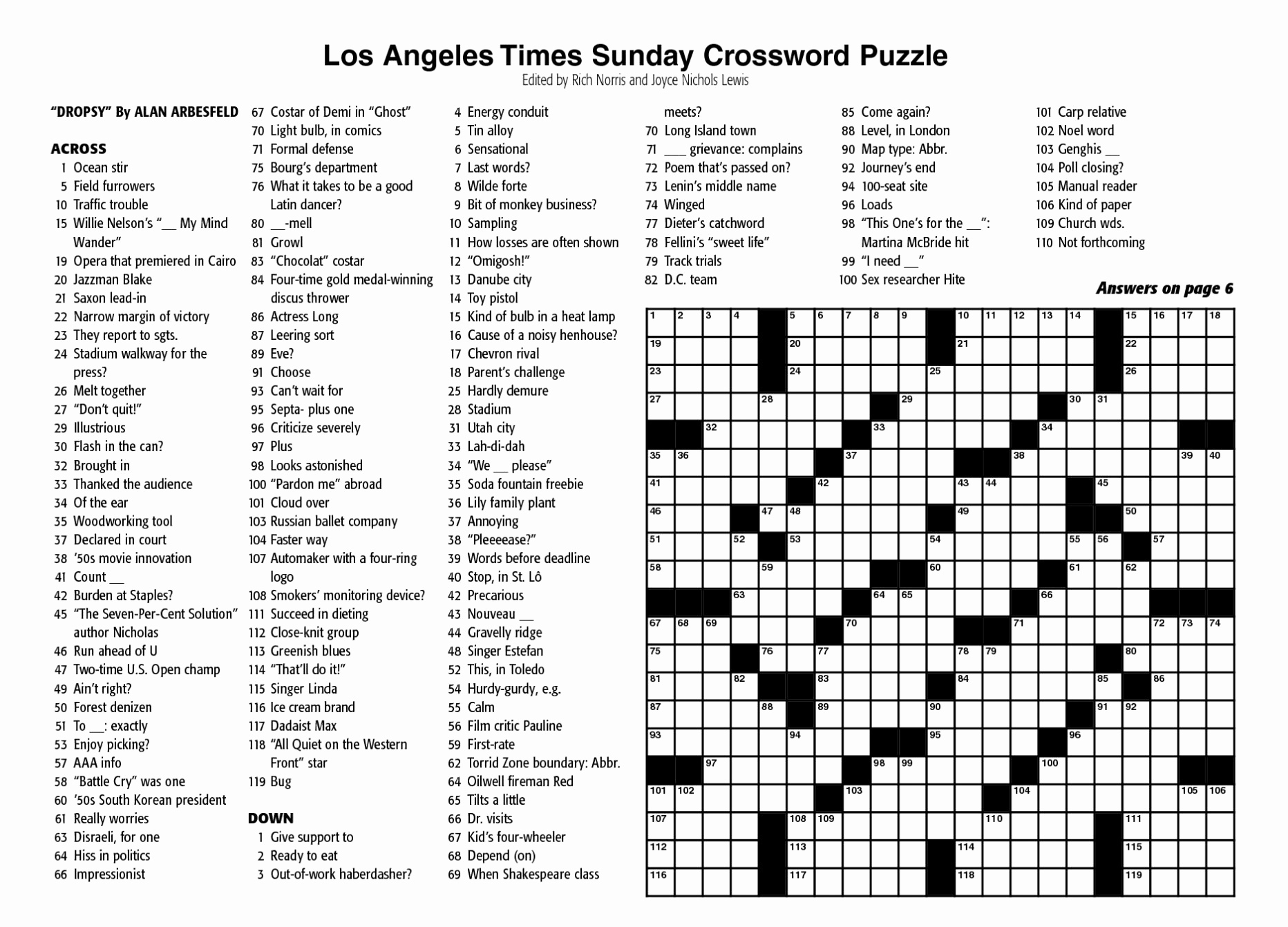 Ny Times Sunday Crossword Printable James Crossword Puzzles