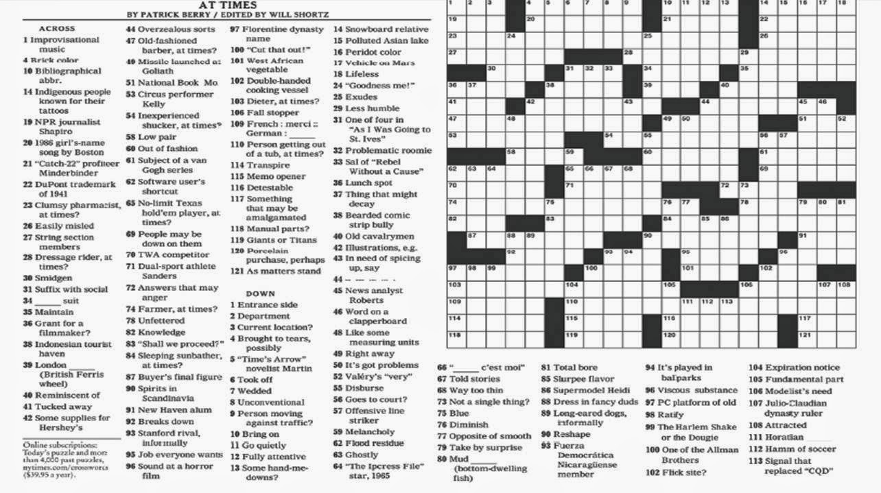 New York Times Sunday Crossword Puzzle Printable Printable Crossword 