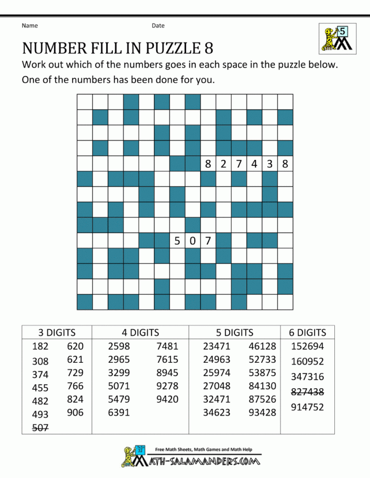 Printable Number Fill In Puzzles James Crossword Puzzles
