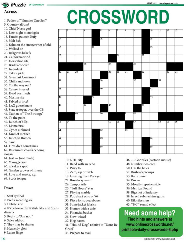 7 Online Printable Crossword Puzzle Net