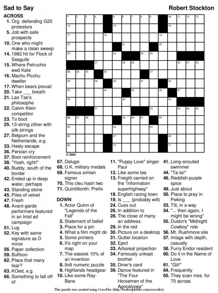 Free Seven Daily Printable Crossword Puzzles