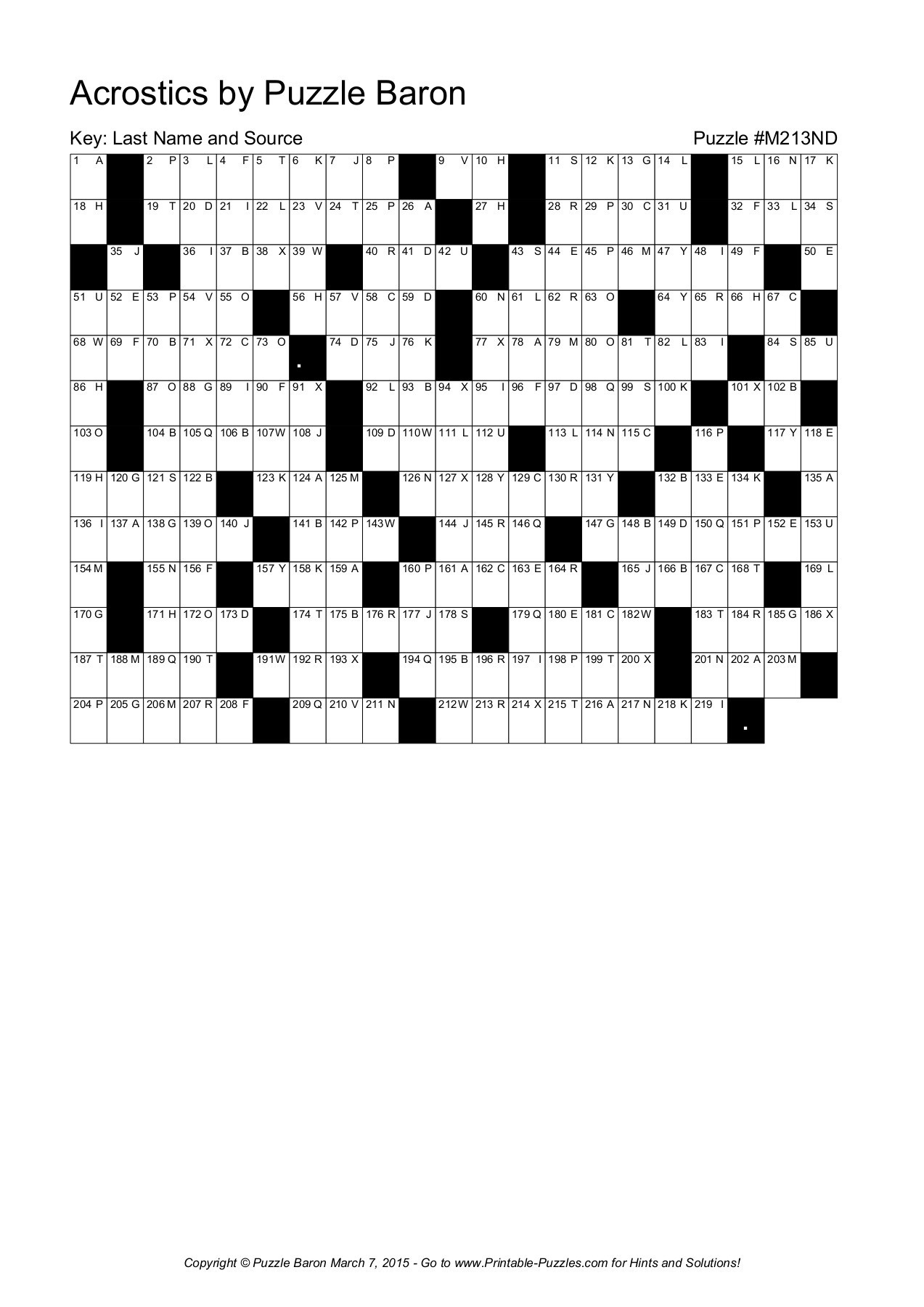 Printable Acrostics Puzzle Baron Printable Crossword Puzzles