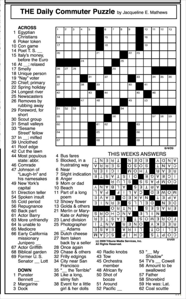 Printable Commuter Crossword Puzzles Printable Crossword Puzzles ...