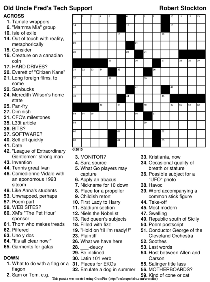 Crossword Puzzles For 10 Year Olds Printable
