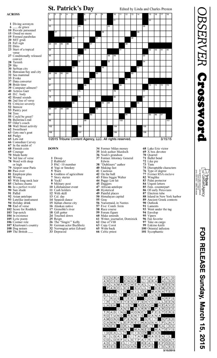 Chicago Tribune Printable Crossword Puzzles