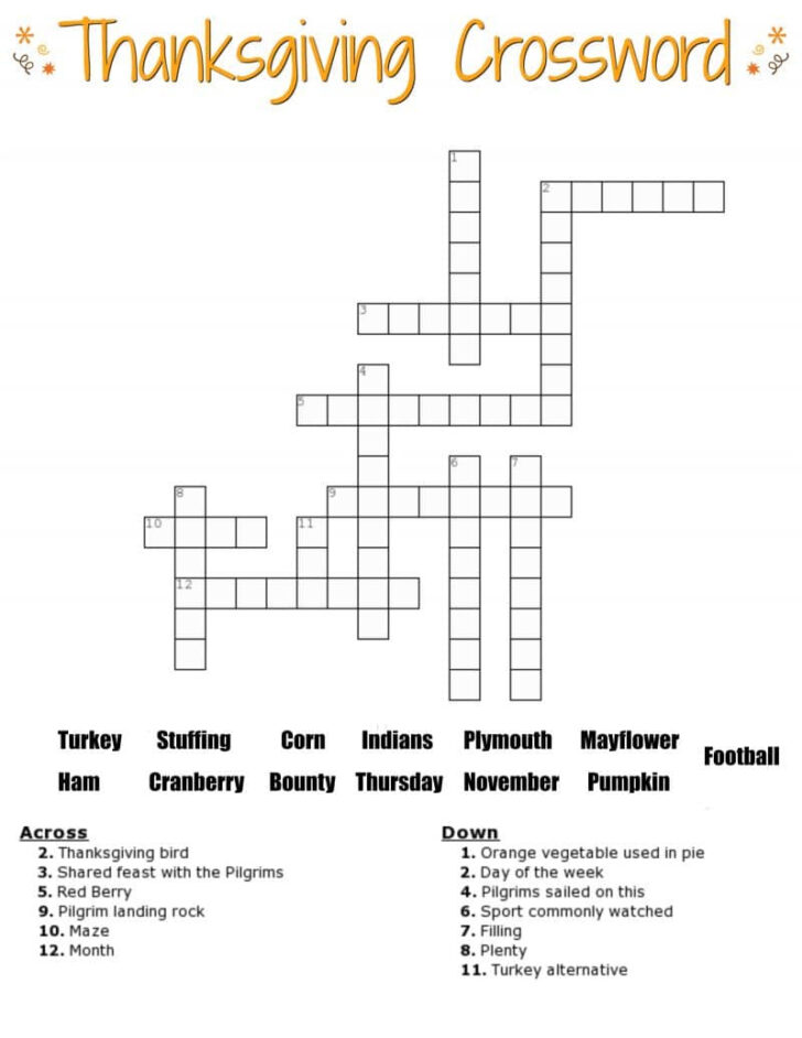 Crossword Printable With Word Bank