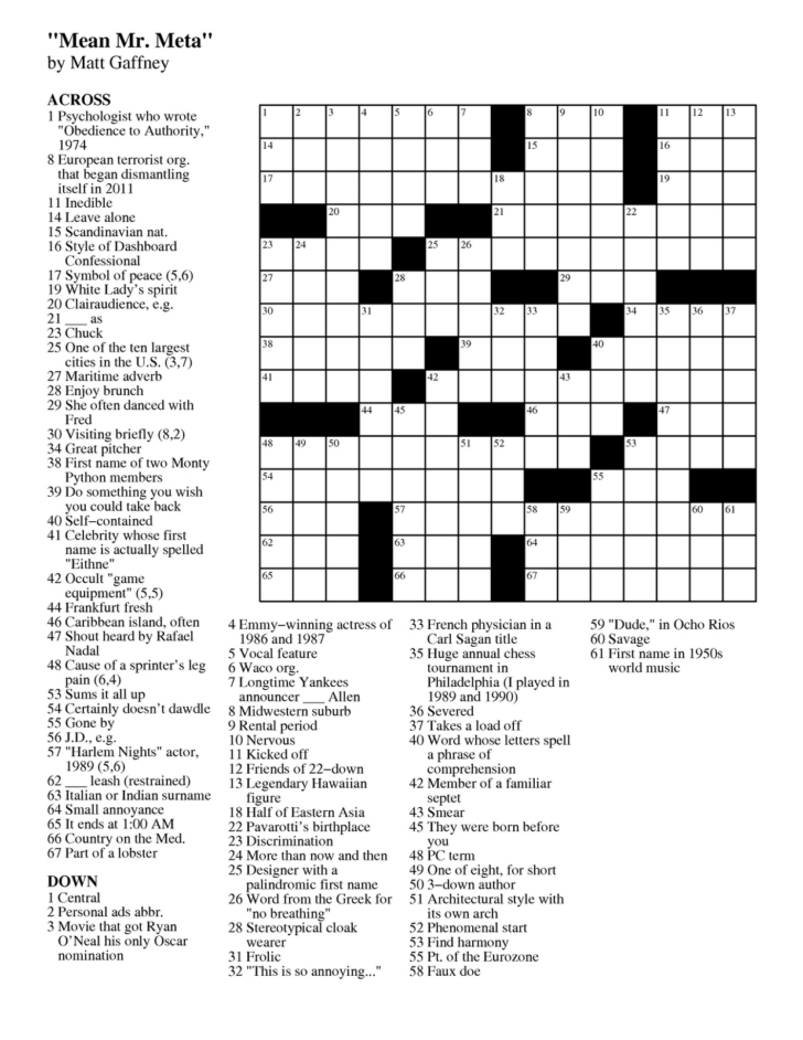 Crossword Puzzles Toronto Star Printable