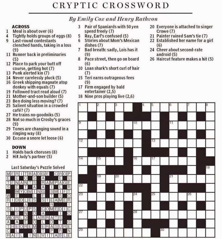 Printable Cryptic Crossword Printable Crossword Puzzles 