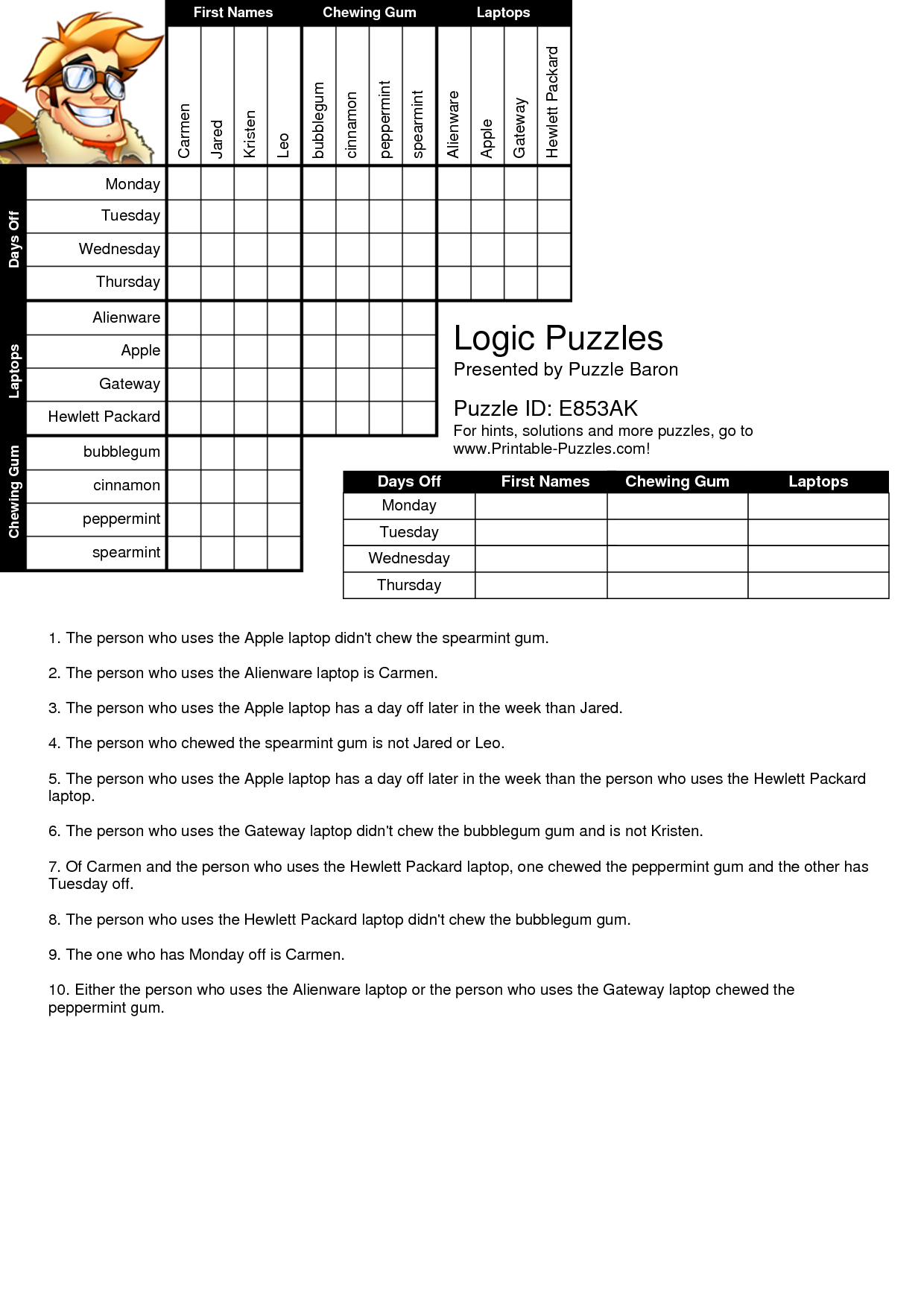 Printable Deduction Puzzles Printable Crossword Puzzles