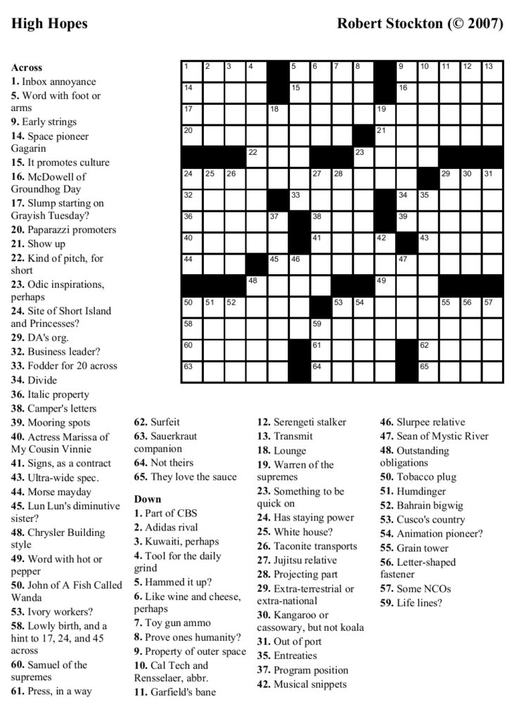 Indianapolis Star Crossword Puzzle Printable