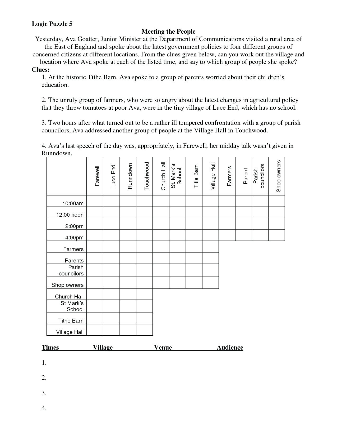 Printable Logic Puzzles For Elementary Students Printable Crossword 