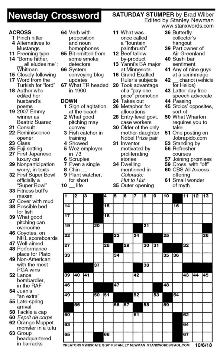 Www Toronto Star Diversion Newsday Crossword Puzzle Printable