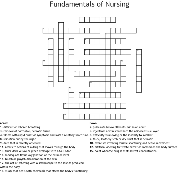 Crossword Puzzles For Nurses Printable