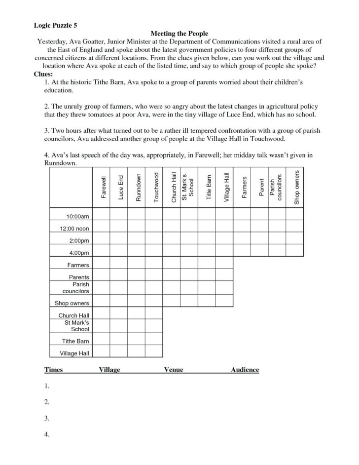 Printable Deduction Puzzles For Adults