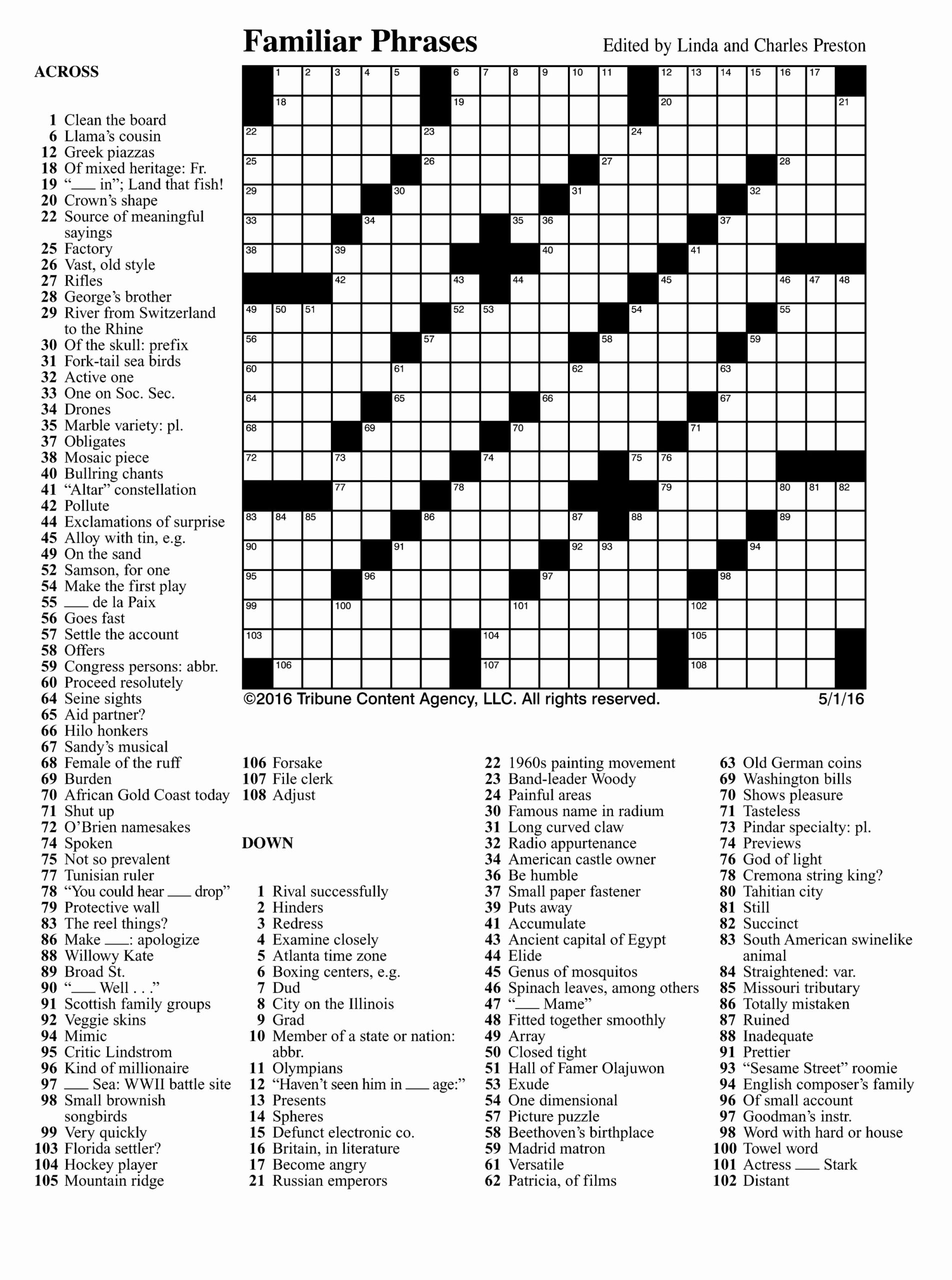 Printable Sunday Crossword Puzzles James Crossword Puzzles