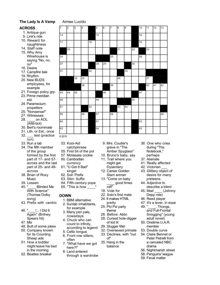 Universal Crossword Puzzle For Today Printable