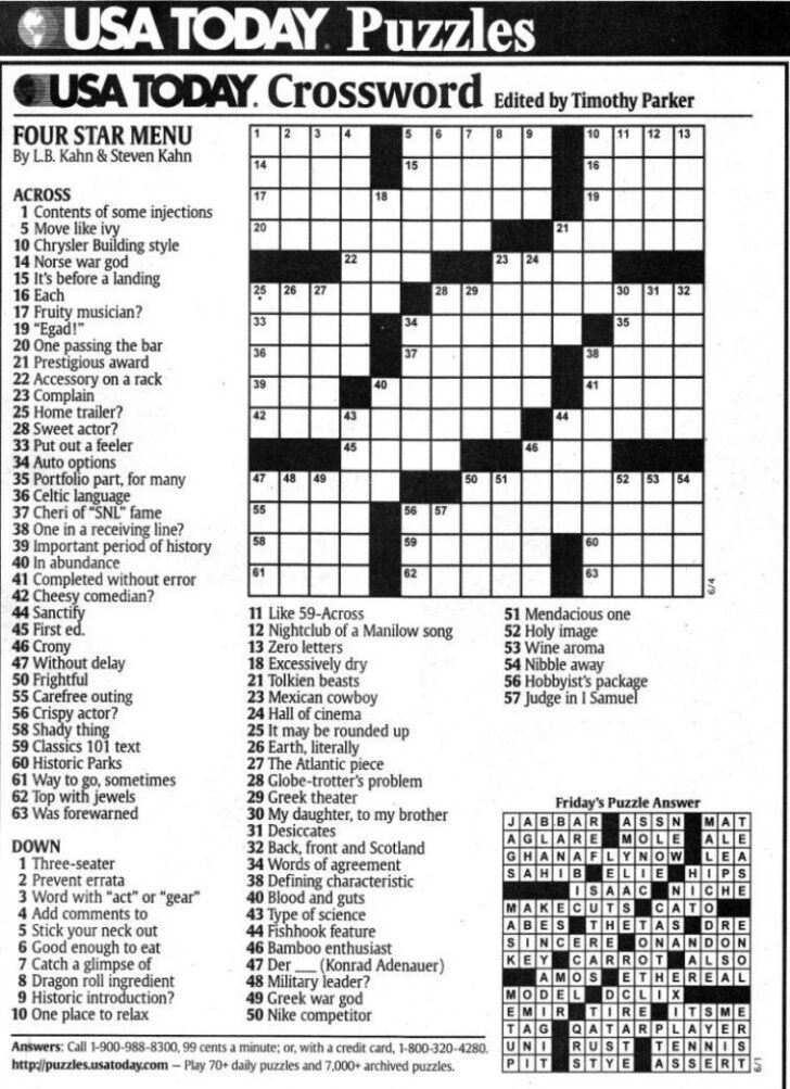 Printable Usa Crossword Puzzle Archives