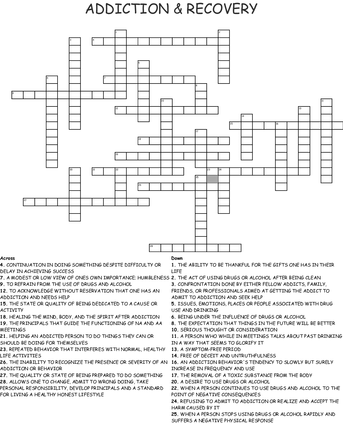 Relapse Prevention Crossword Wordmint Printable Recovery Puzzles 