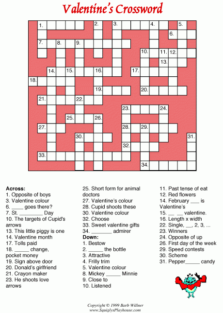 Search Results For Crossword Puzzle Printable Valentines Day 