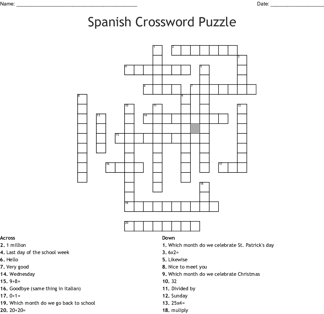 Spanish 2 Chapter 3B Crossword Wordmint Printable Spanish 