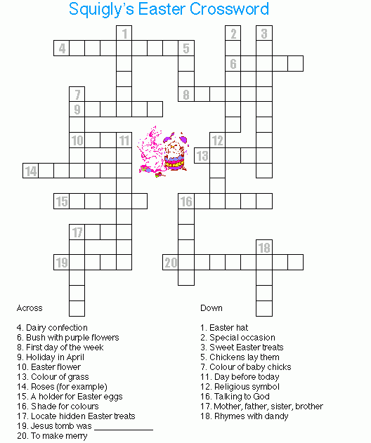 Squigly s Easter Crossword Puzzle Easter Crossword Easter Crossword 