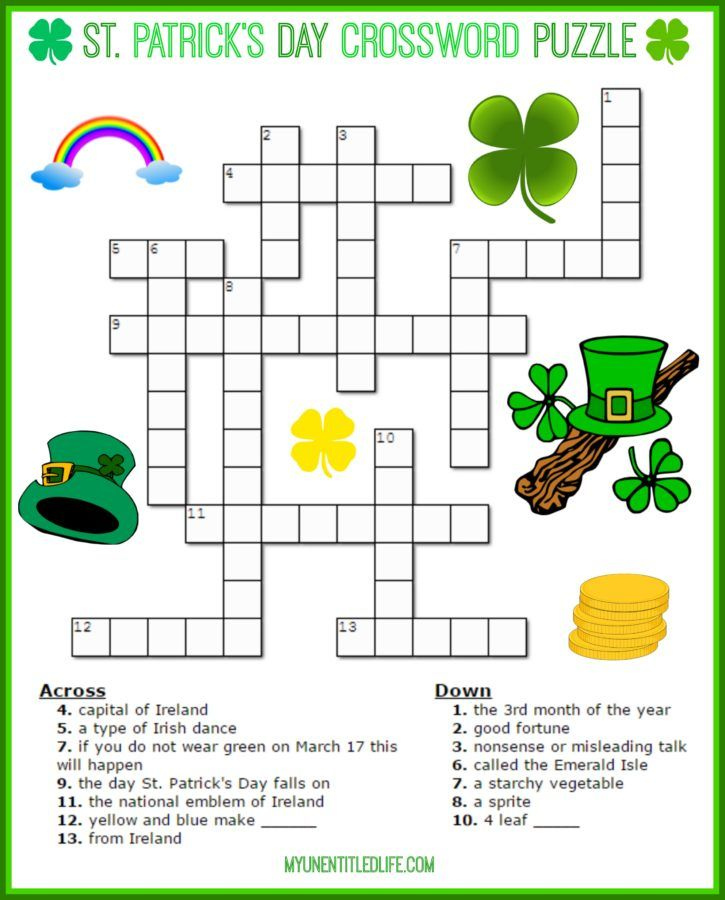 St Patrick s Day Crossword Puzzle Printable For Free St Patrick Day 