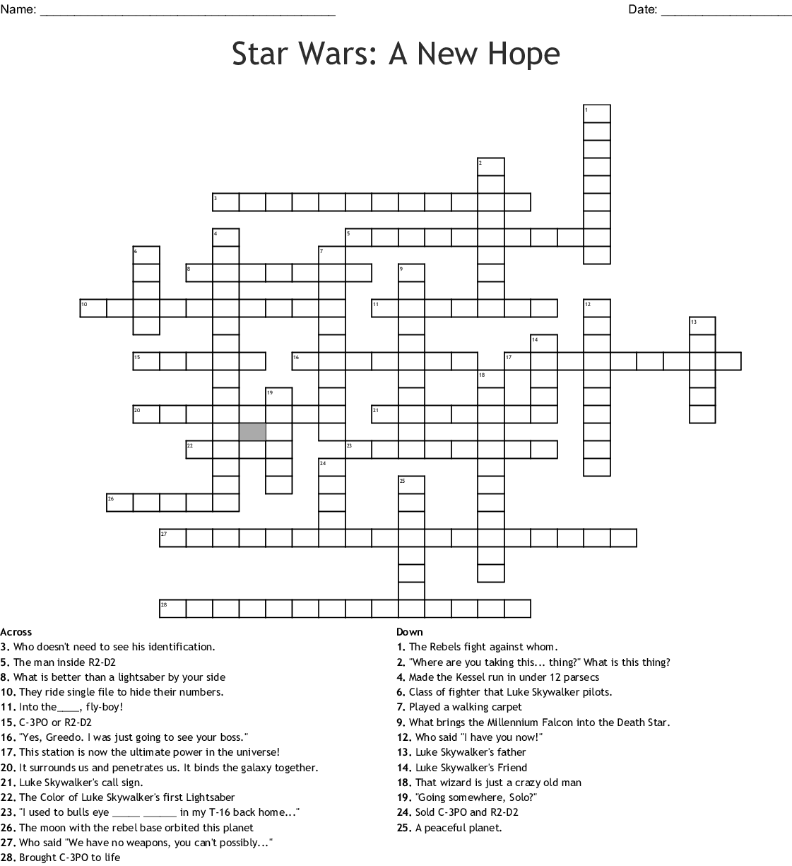 STAR WARS CROSSWORD WordMint James Crossword Puzzles