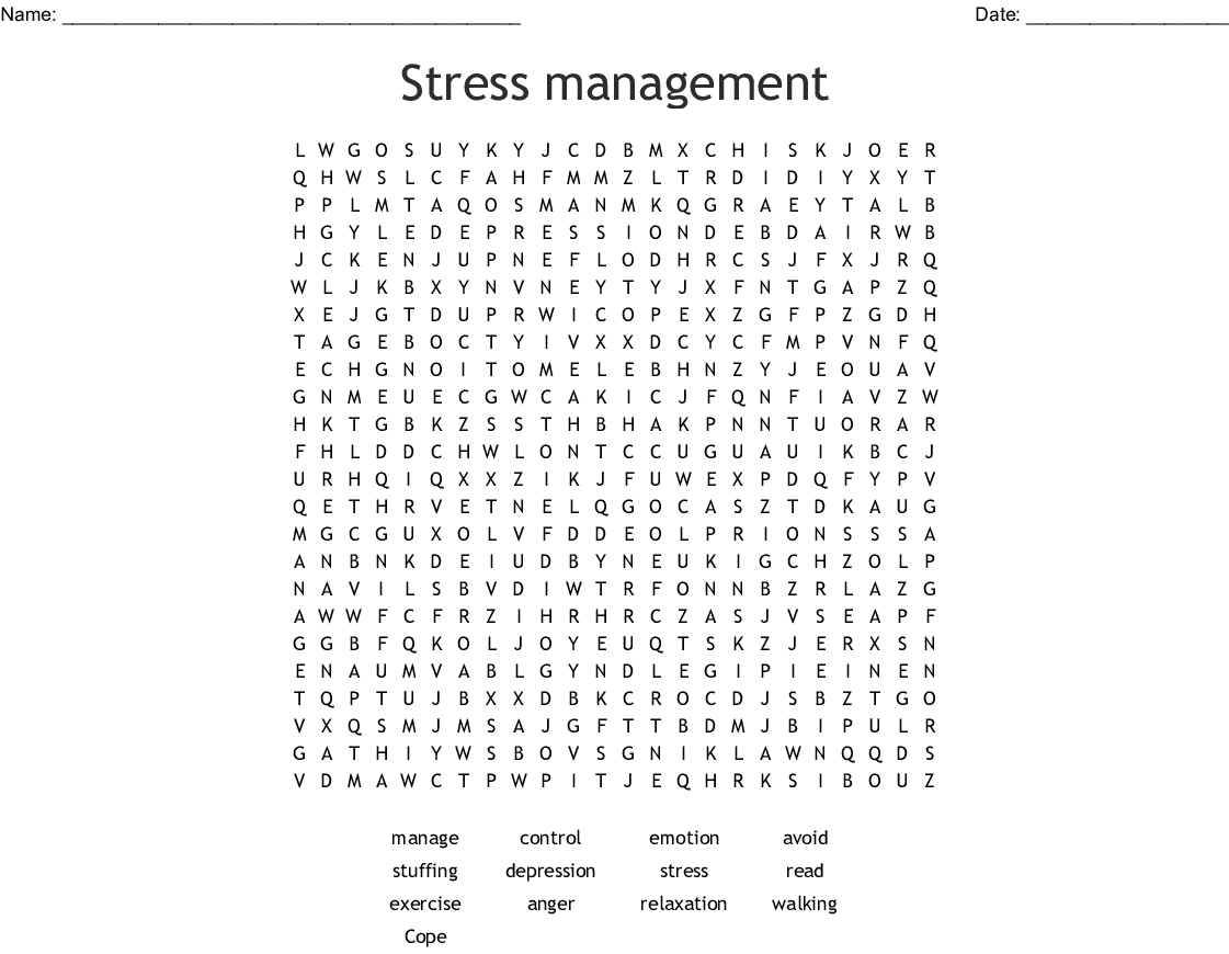 Stress Management Word Search WordMint